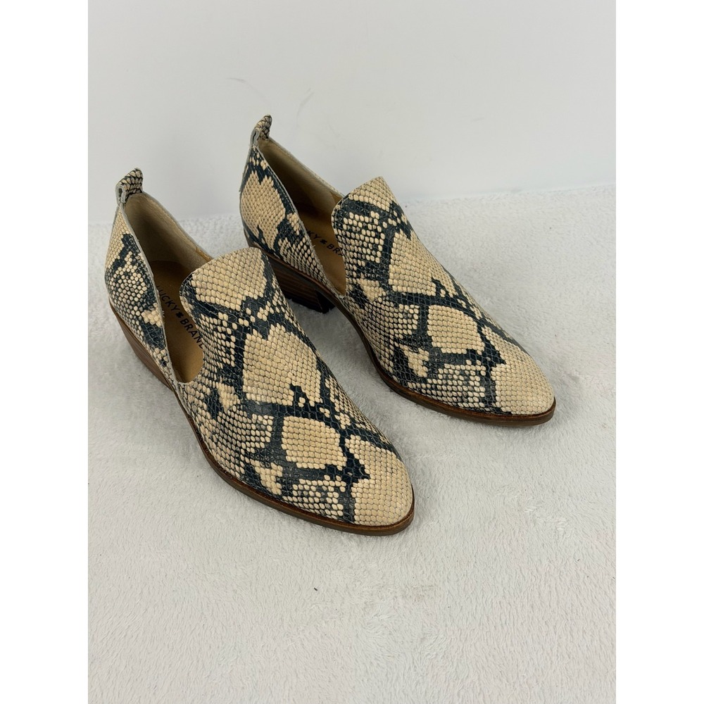 Lucky Brand Macce Booties Womens 8M Snakeskin Leather Cutout Pointed Toe Loafer
